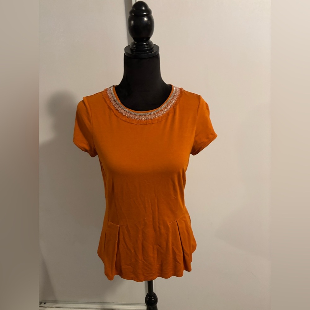 Burnt Orange Blouse Women’s Size 8 Beaded Fall Thanksgiving Banana Republic